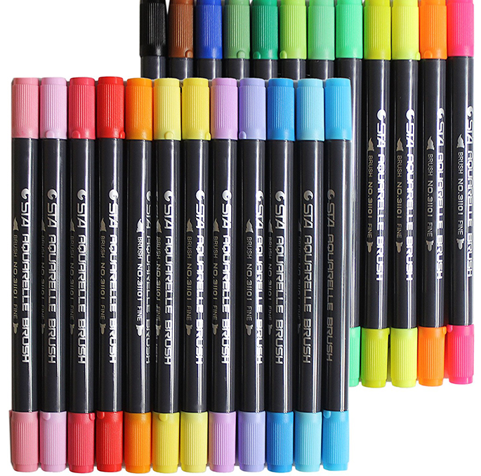 STA 80 Couleurs Set encre à base d'eau Stylos de marquage à l'encre Twin Tip stylo de marquage à la brosse fine pour Gr
