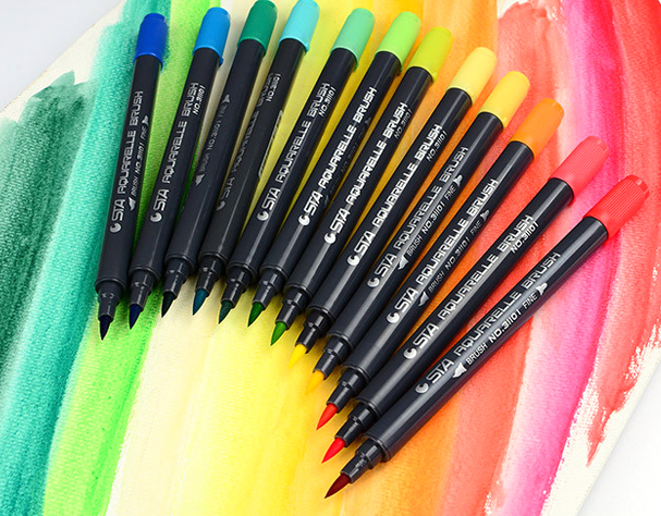 STA 80 Couleurs Set encre à base d'eau Stylos de marquage à l'encre Twin Tip stylo de marquage à la brosse fine pour Gr