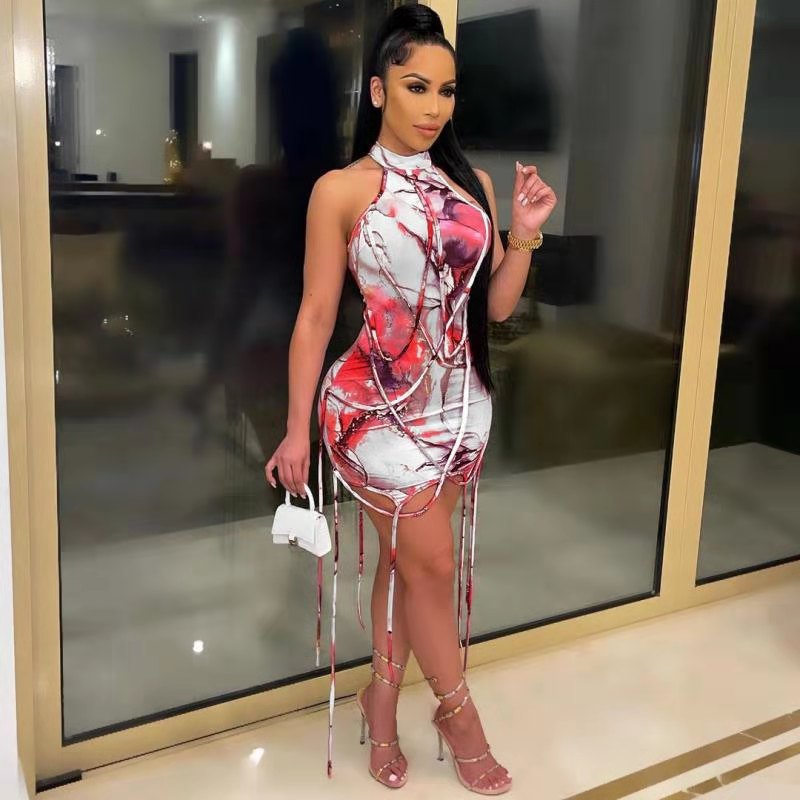 Robe imprimée à corde de personnalité occasionnelle