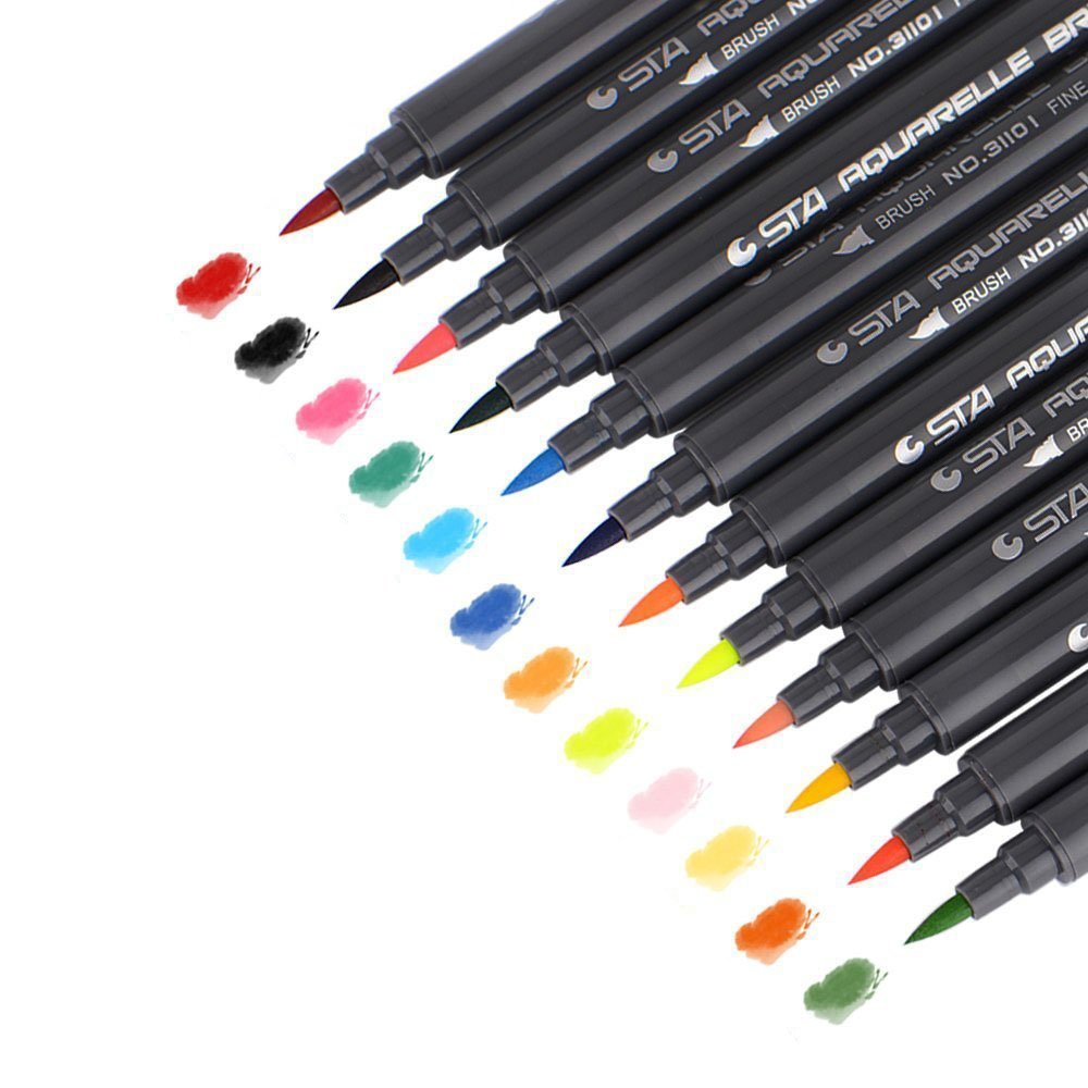 STA 80 Couleurs Set encre à base d'eau Stylos de marquage à l'encre Twin Tip stylo de marquage à la brosse fine pour Gr