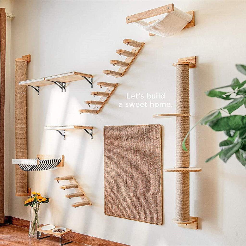 Chat mur suspendu en bois d'échelle Pine Springboard Stairs Cat Toy Multi-couche