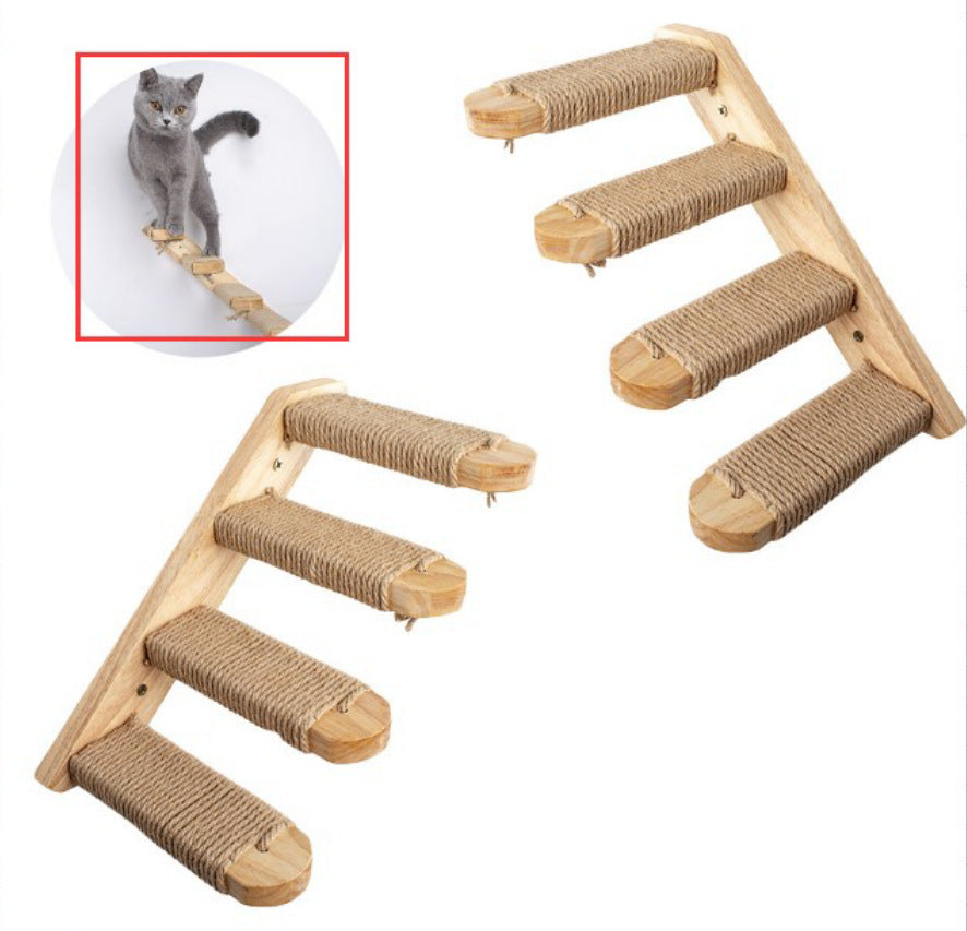 Chat mur suspendu en bois d'échelle Pine Springboard Stairs Cat Toy Multi-couche