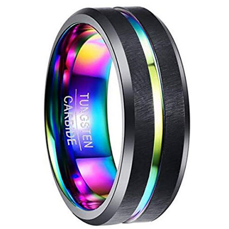 Bijoux hommes à deux tons 8Mm large Slotted Blue et Black Tungsten Steel Bijoux