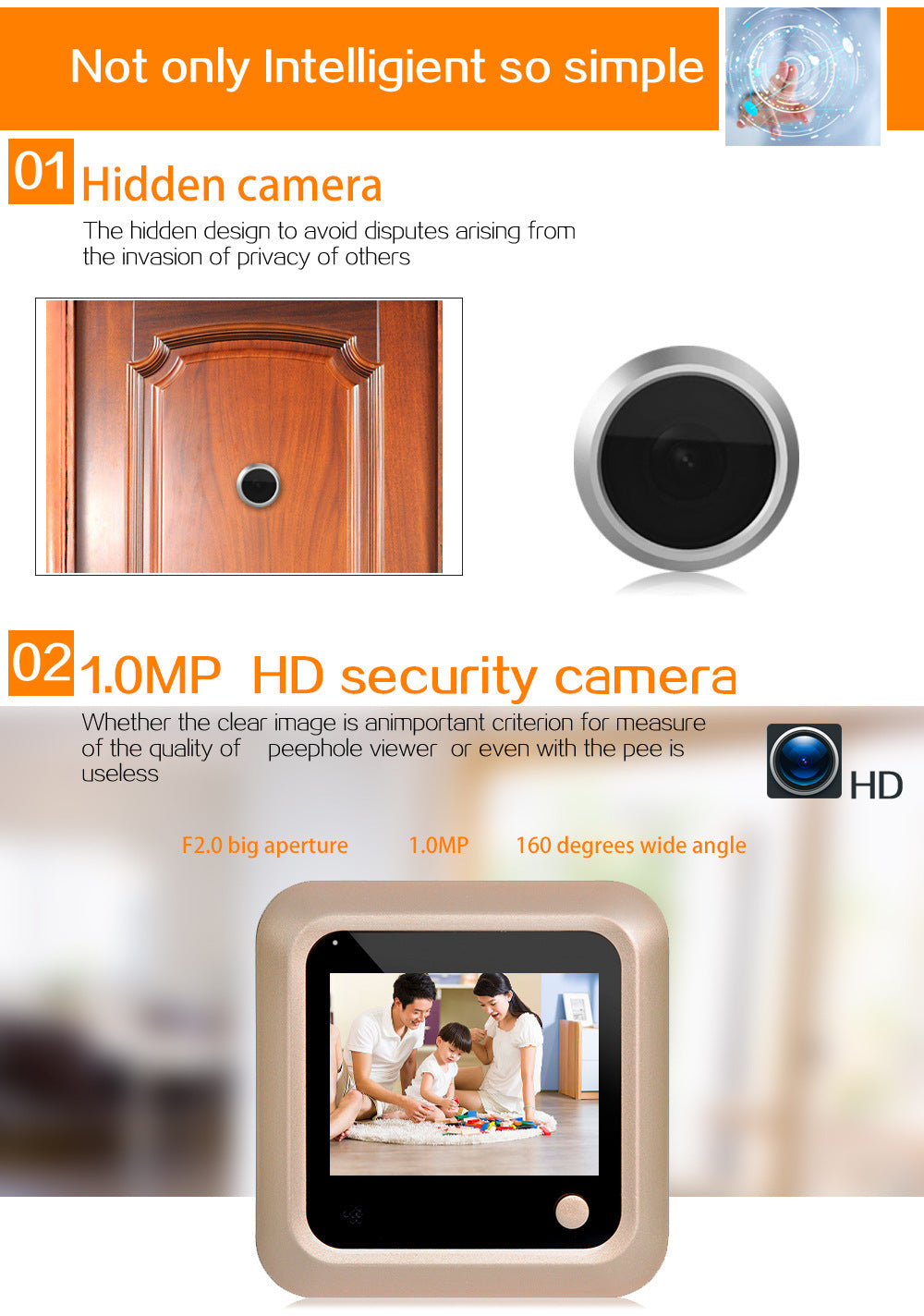 Hidden Smart Electronic Peephole Wired Anti-theft Door Video Mirror