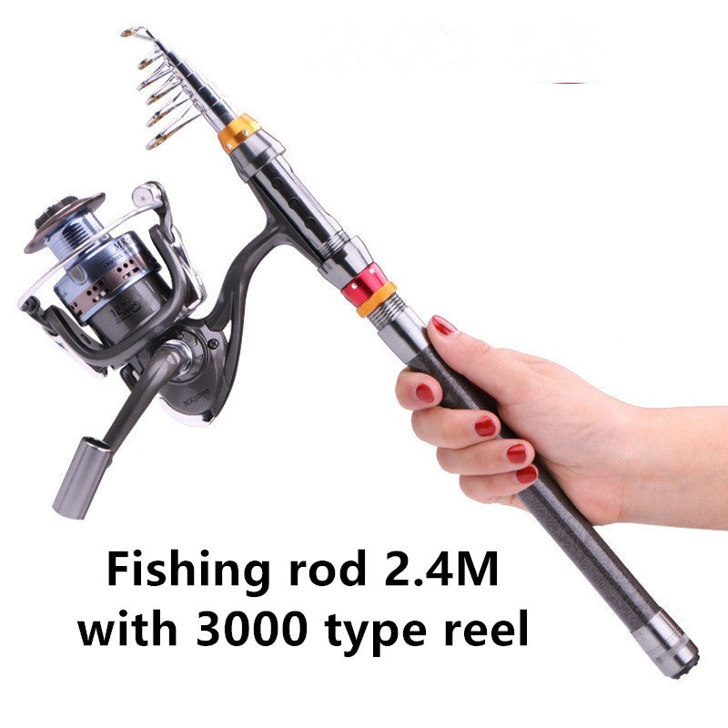 Pêche-Rod-Set Lures Spinning Reel Combo Line Telescopique Carbon-Fiber Travel Et