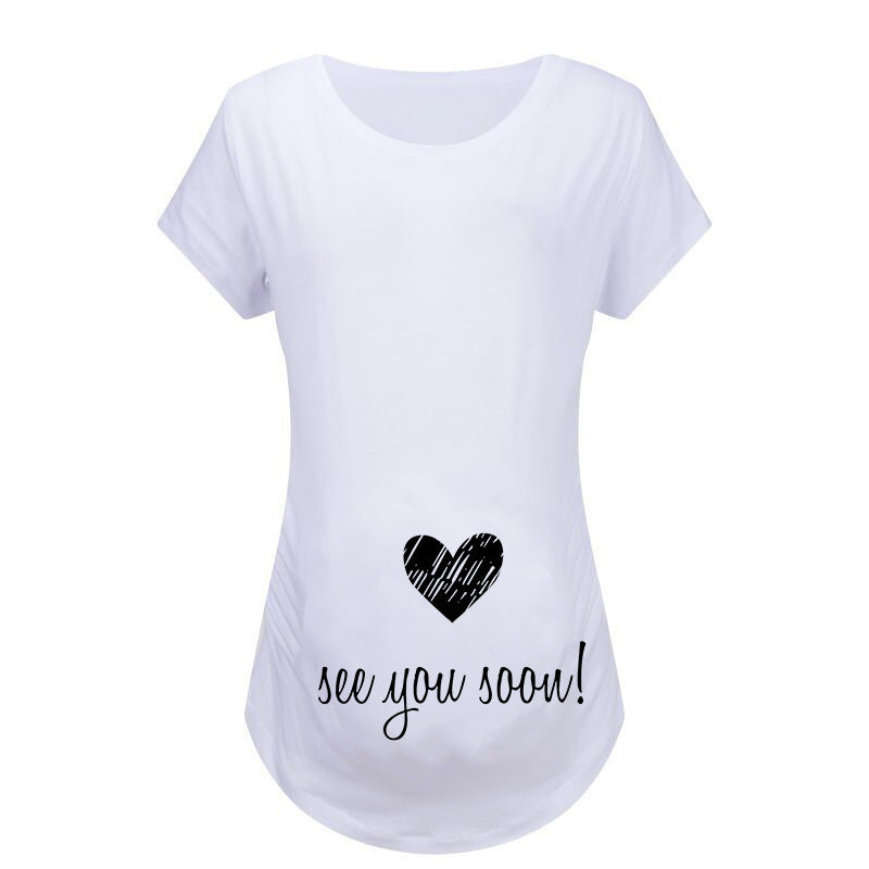 Femmes T-shirts mince maternité Lettre drôle Tops O-Neck Grossesse Femmes