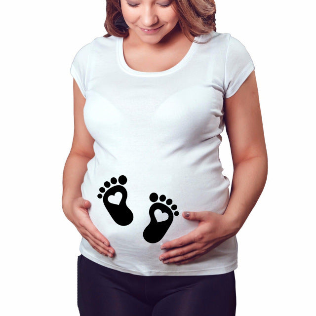 Femmes T-shirts mince maternité Lettre drôle Tops O-Neck Grossesse Femmes