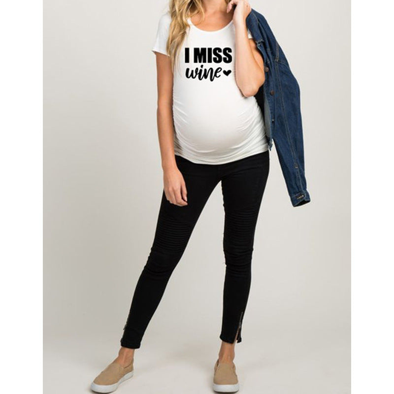 Femmes T-shirts mince maternité Lettre drôle Tops O-Neck Grossesse Femmes