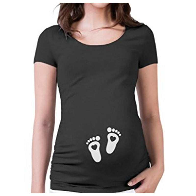 Femmes T-shirts mince maternité Lettre drôle Tops O-Neck Grossesse Femmes