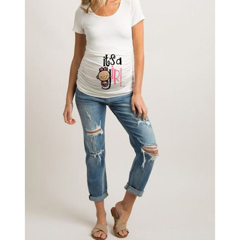 Femmes T-shirts mince maternité Lettre drôle Tops O-Neck Grossesse Femmes