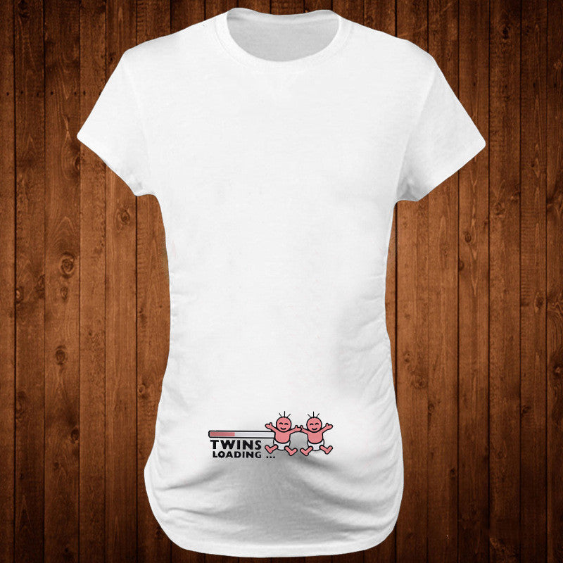 Femmes T-shirts mince maternité Lettre drôle Tops O-Neck Grossesse Femmes