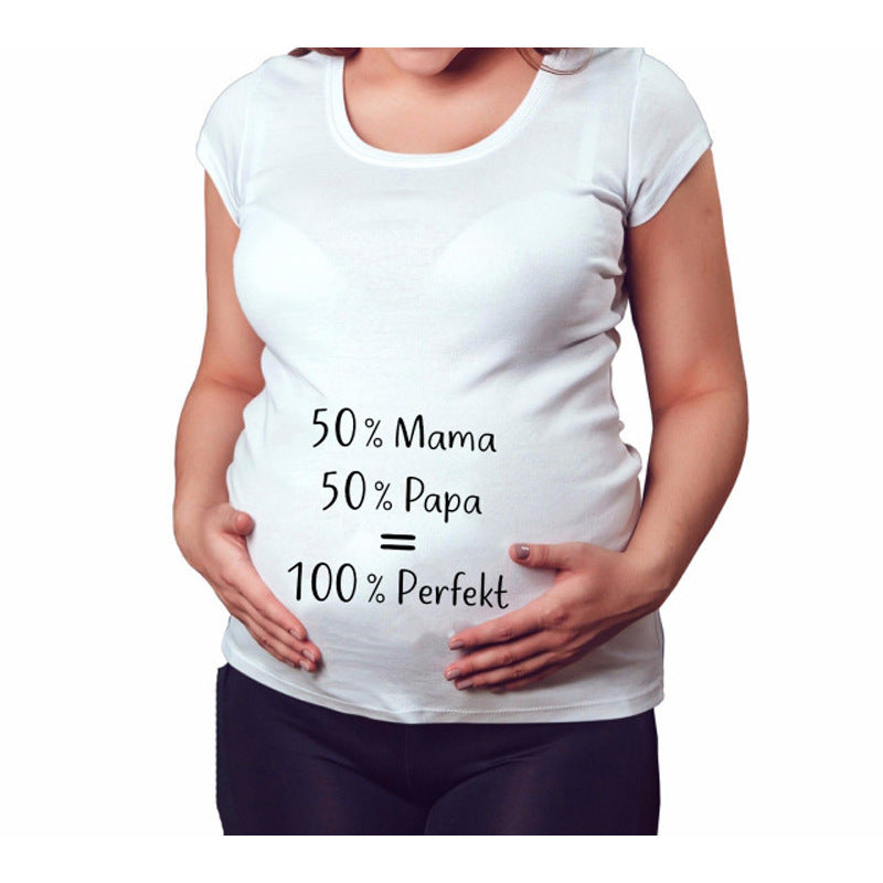 Femmes T-shirts mince maternité Lettre drôle Tops O-Neck Grossesse Femmes