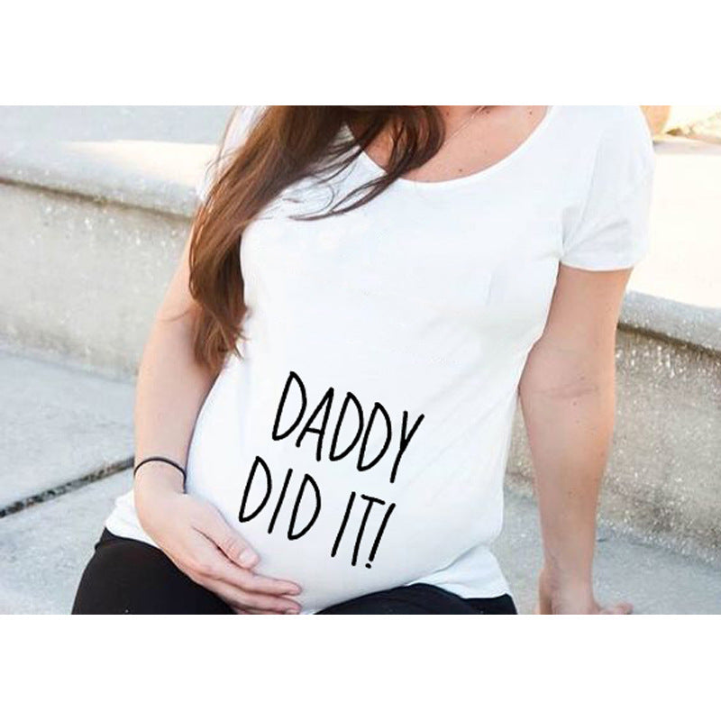 Femmes T-shirts mince maternité Lettre drôle Tops O-Neck Grossesse Femmes