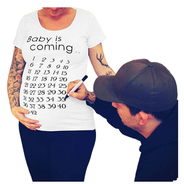 Femmes T-shirts mince maternité Lettre drôle Tops O-Neck Grossesse Femmes