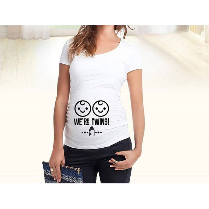 Femmes T-shirts mince maternité Lettre drôle Tops O-Neck Grossesse Femmes
