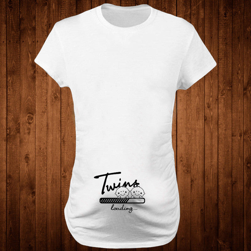 Femmes T-shirts mince maternité Lettre drôle Tops O-Neck Grossesse Femmes