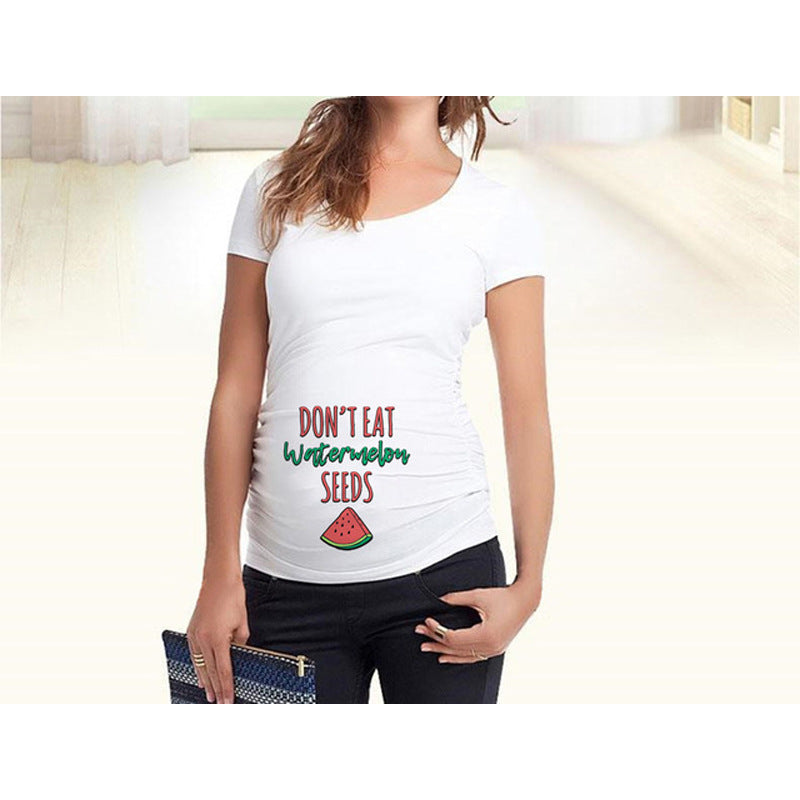 Femmes T-shirts mince maternité Lettre drôle Tops O-Neck Grossesse Femmes