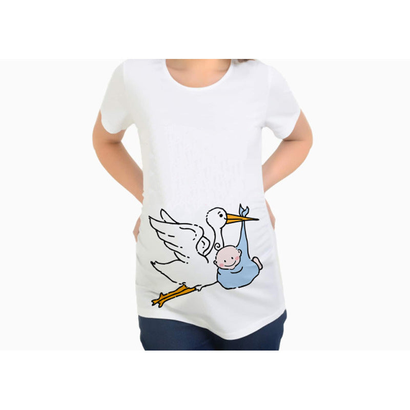 Femmes T-shirts mince maternité Lettre drôle Tops O-Neck Grossesse Femmes