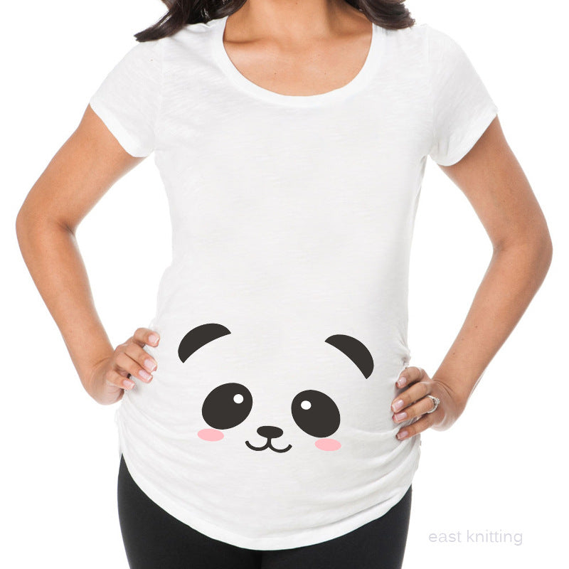 Femmes T-shirts mince maternité Lettre drôle Tops O-Neck Grossesse Femmes