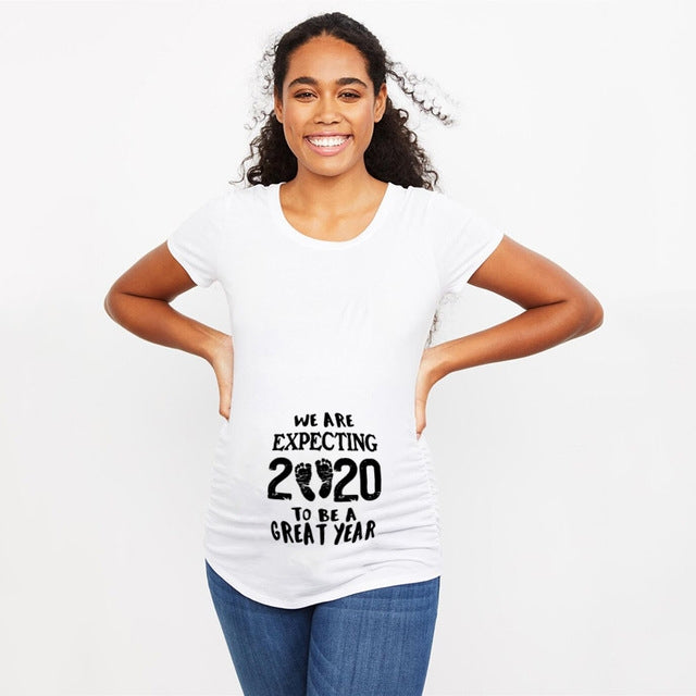 Femmes T-shirts mince maternité Lettre drôle Tops O-Neck Grossesse Femmes