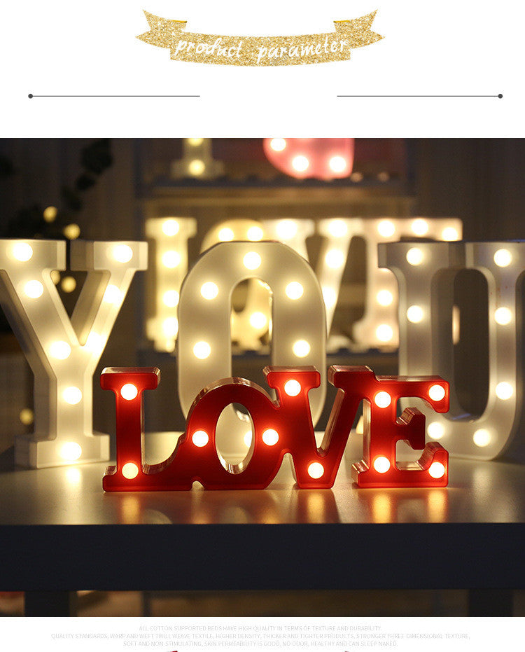 Lumineux LED Letter Number Night Light Anglais Alphabet Number Batterie Lampe Romantique Weddi