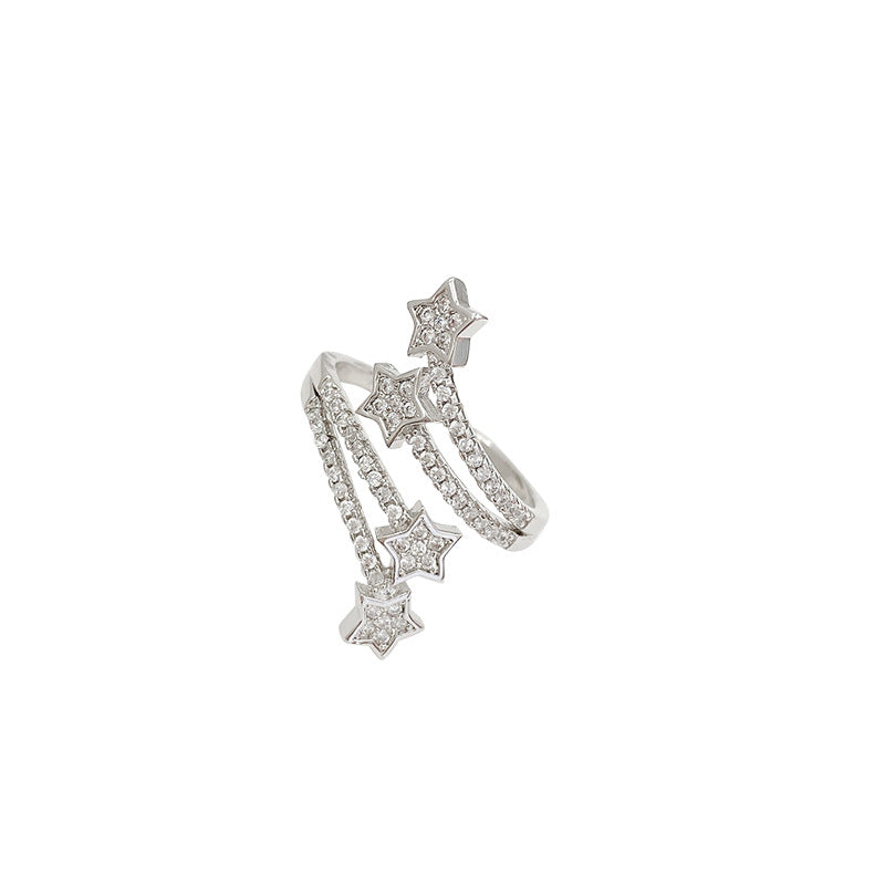 Anneau de Zircon Étoile micro-enlacé multicouche à cinq points