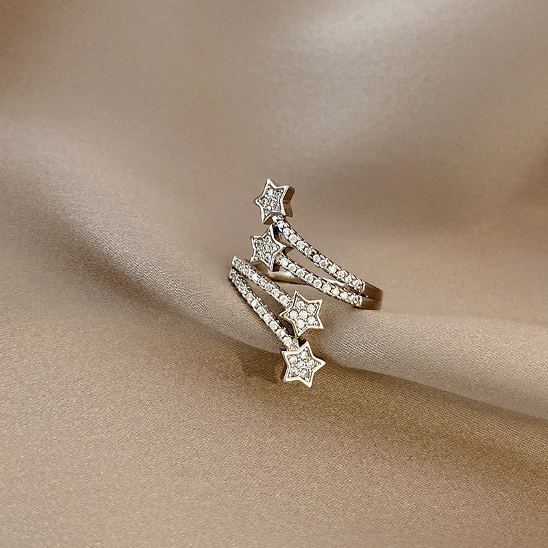 Anneau de Zircon Étoile micro-enlacé multicouche à cinq points