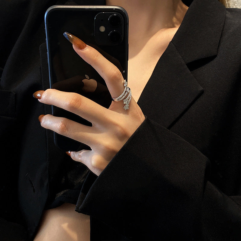 Anneau de Zircon Étoile micro-enlacé multicouche à cinq points