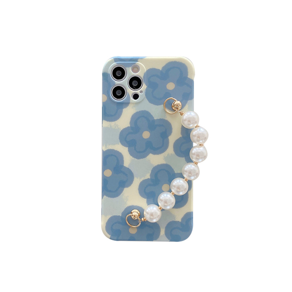 Bracelet Bleu Flower Pearl pour téléphone portable