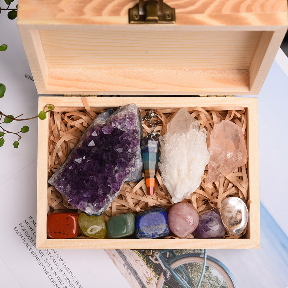 Bloc Améthyste Cristal naturel Hexagonal Prism Power Stone Exquise boîte cadeau Emballage