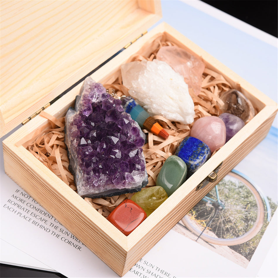 Bloc Améthyste Cristal naturel Hexagonal Prism Power Stone Exquise boîte cadeau Emballage