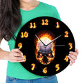 Crâne Brûlant Horloge Murale Démon Enfer Horloge Mort Crâne