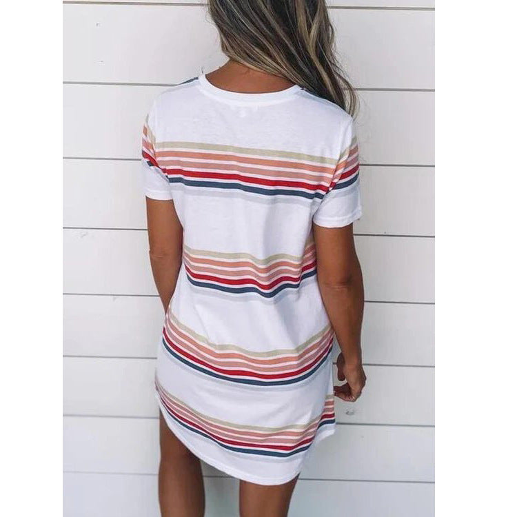 Femme européenne et américaine couleur d'été rayée ronde col robe Aliexpress Amazon Tt00