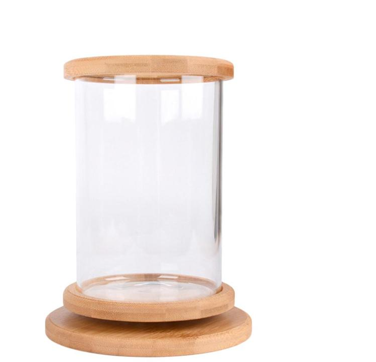 Petit verre de bureau Aquarium Bamboo Base Mini Fish Tank Décoration Fish Bowl