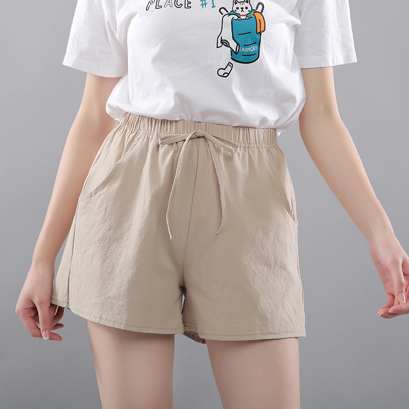 Coton lavé Short de couleur solide Port de femmes perdre la hauteur taille Casual