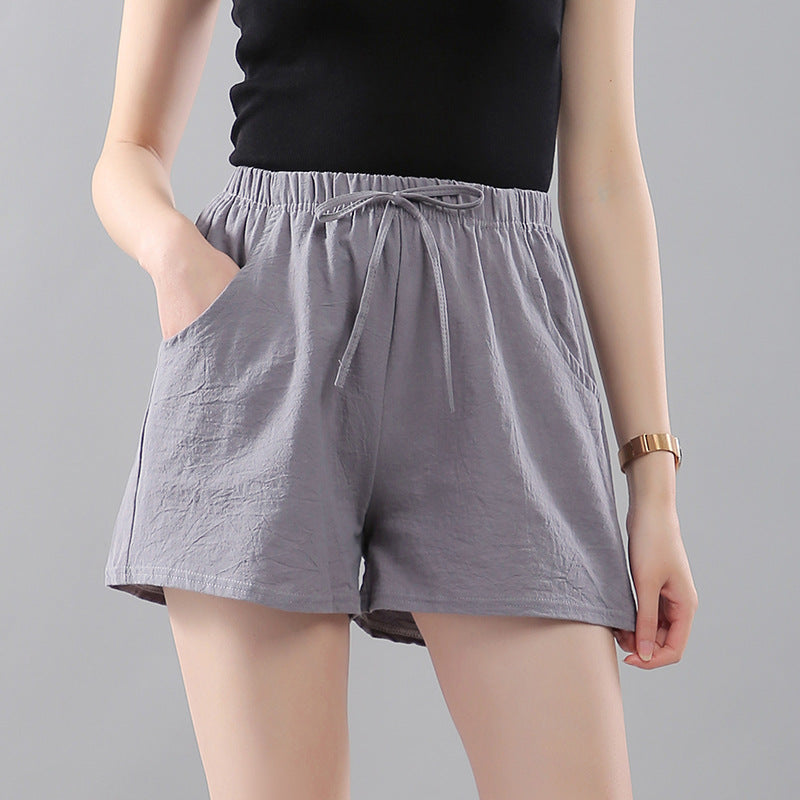Coton lavé Short de couleur solide Port de femmes perdre la hauteur taille Casual