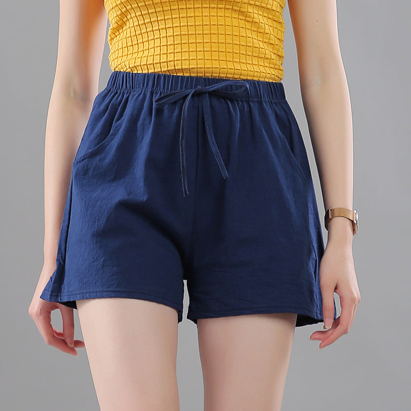 Coton lavé Short de couleur solide Port de femmes perdre la hauteur taille Casual