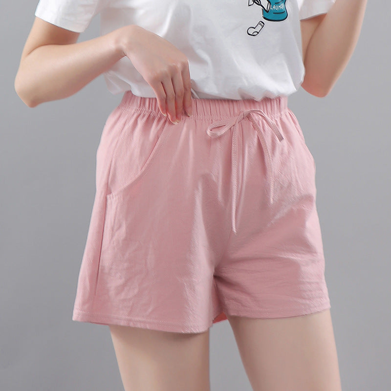 Coton lavé Short de couleur solide Port de femmes perdre la hauteur taille Casual