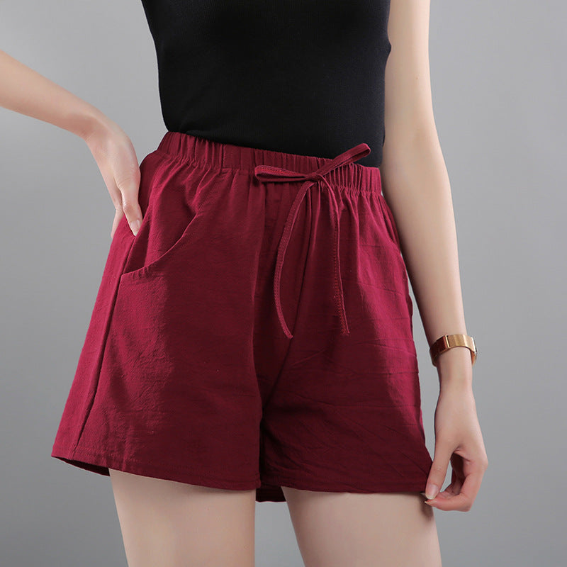Coton lavé Short de couleur solide Port de femmes perdre la hauteur taille Casual