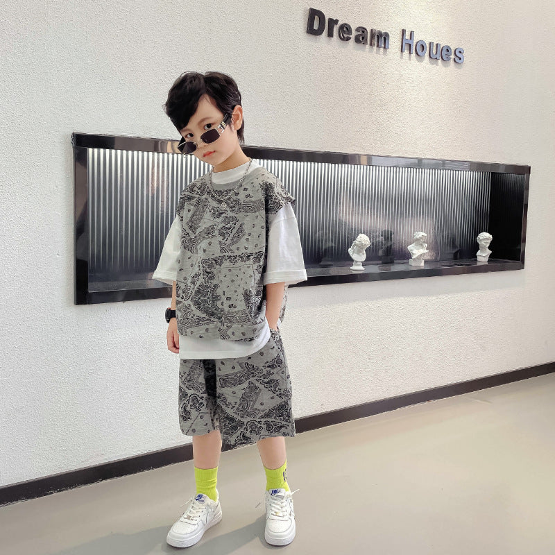 Garçons Handsome Shorts à manches courtes costume Tendance en trois parties