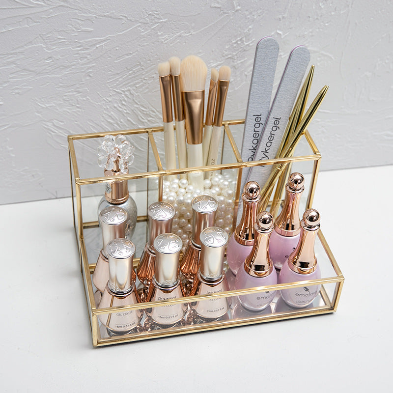 Organisateur de maquillage de verre salle de bain Cosmétiques Organisateur avec Golden