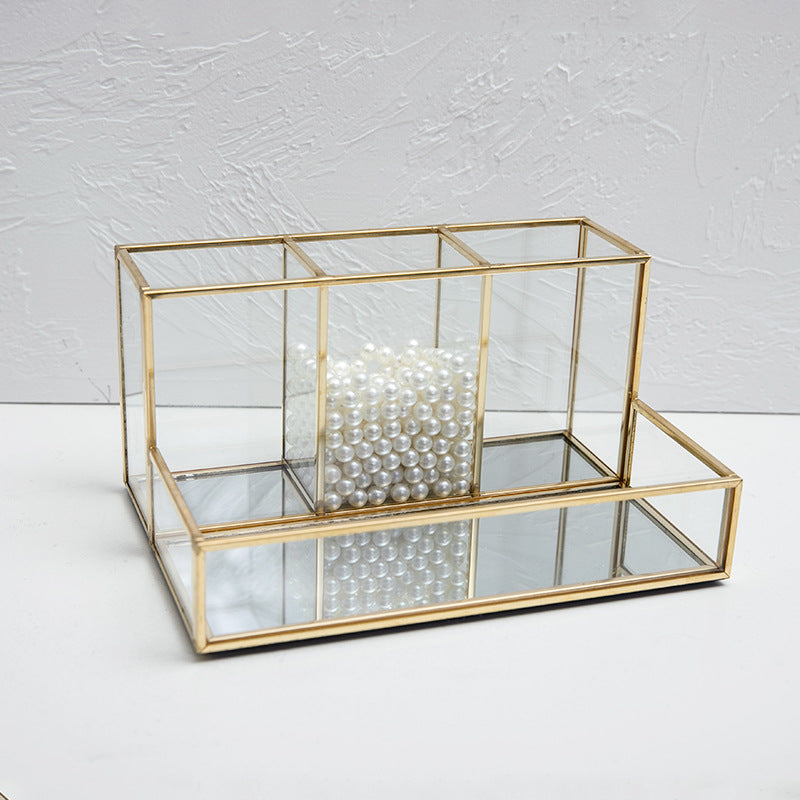 Organisateur de maquillage de verre salle de bain Cosmétiques Organisateur avec Golden