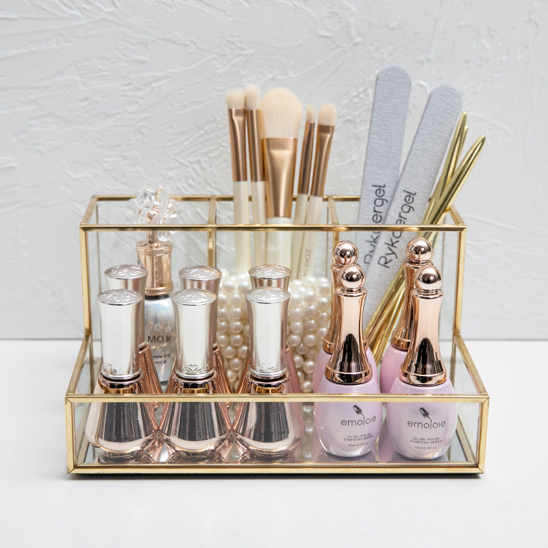 Organisateur de maquillage de verre salle de bain Cosmétiques Organisateur avec Golden