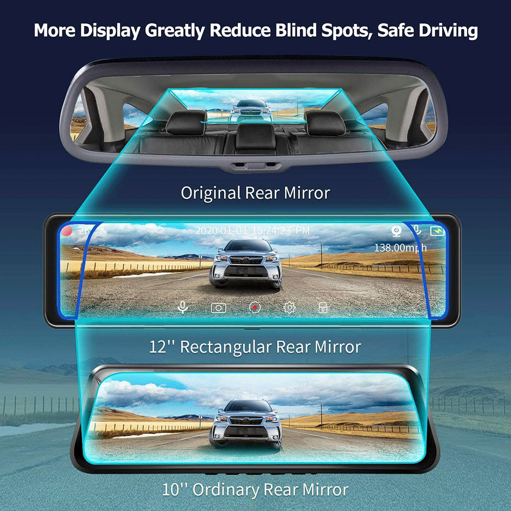 Streaming médias voiture DVR boucle d'enregistrement avant et arrière objectif 1080P2K 12 pouces écran LCD Bla