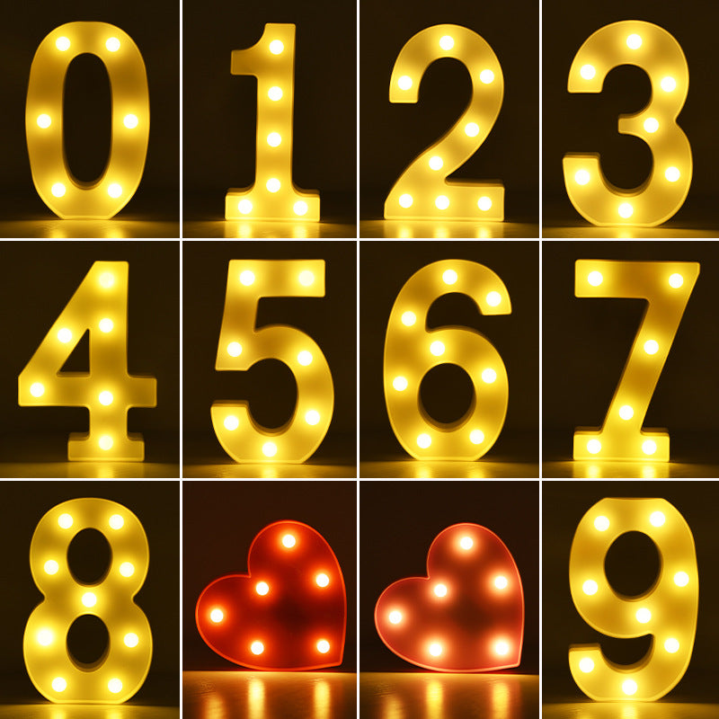 Lumineux LED Letter Number Night Light Anglais Alphabet Number Batterie Lampe Romantique Weddi