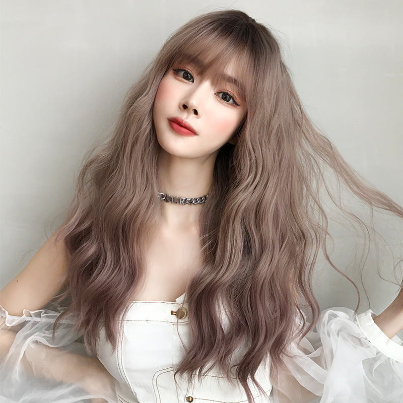 Perruque femelle cheveux longs légèrement bouclés Wavy naturel Fluffy couverture complète des cheveux