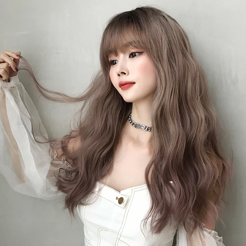 Perruque femelle cheveux longs légèrement bouclés Wavy naturel Fluffy couverture complète des cheveux
