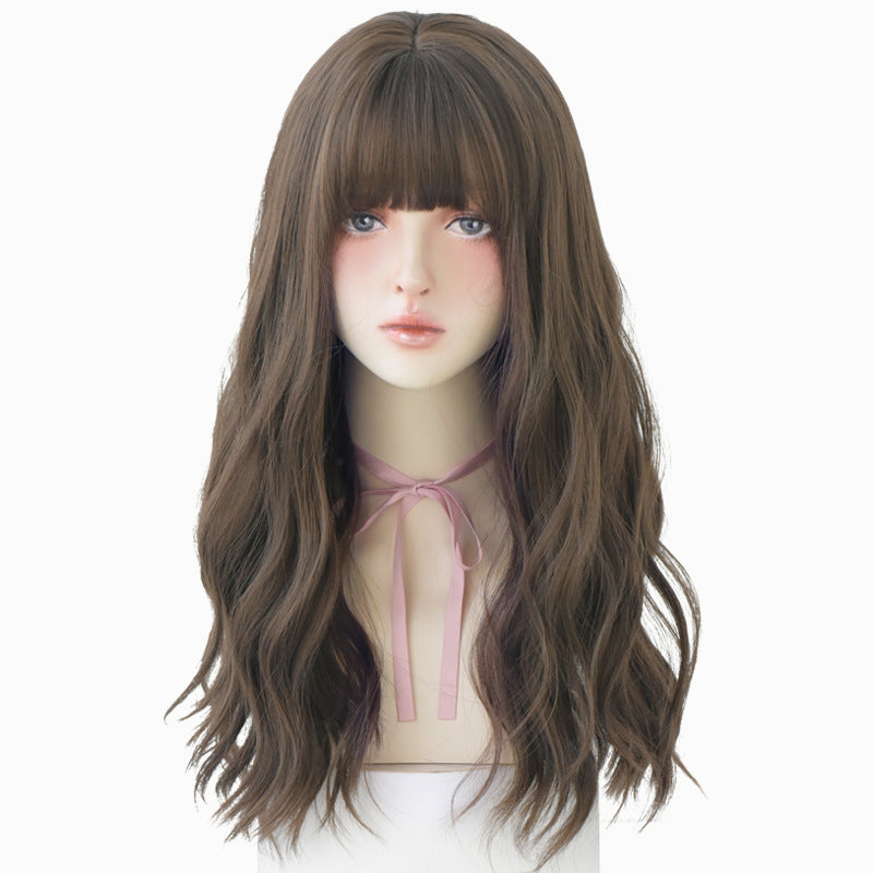 Perruque femelle cheveux longs légèrement bouclés Wavy naturel Fluffy couverture complète des cheveux