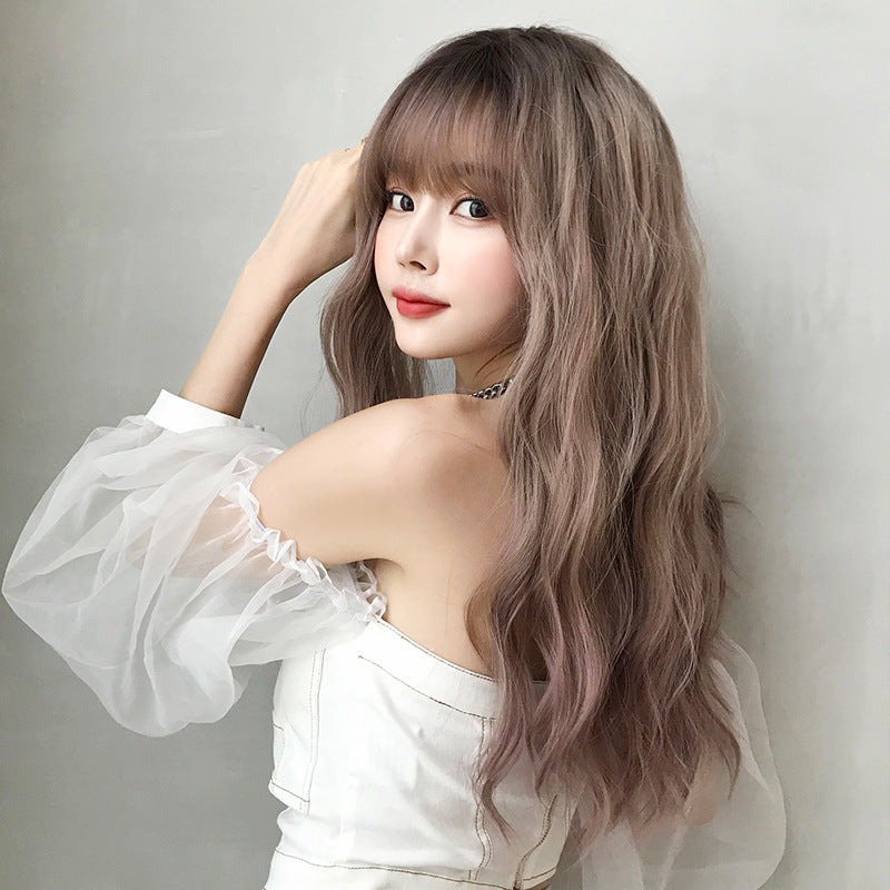 Perruque femelle cheveux longs légèrement bouclés Wavy naturel Fluffy couverture complète des cheveux