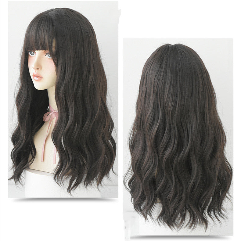 Perruque femelle cheveux longs légèrement bouclés Wavy naturel Fluffy couverture complète des cheveux